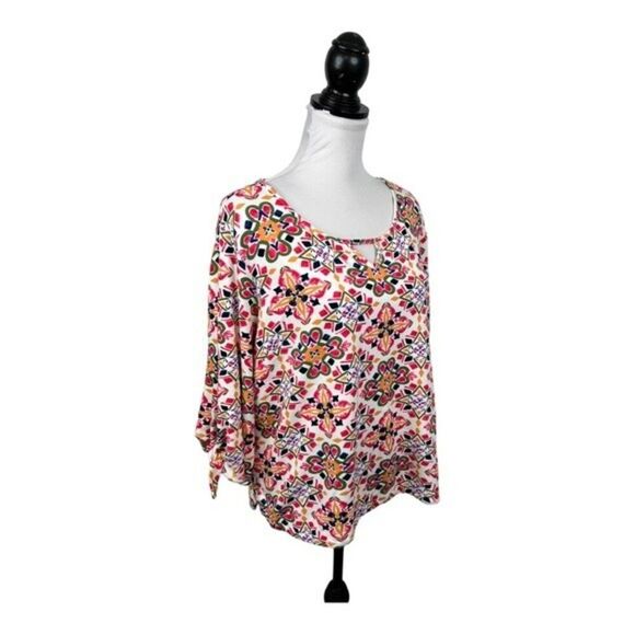Crown & Ivy Knit Top Blouse Petite Size PXL Multicolor Floral Keyhole Happycore - Picture 6 of 11